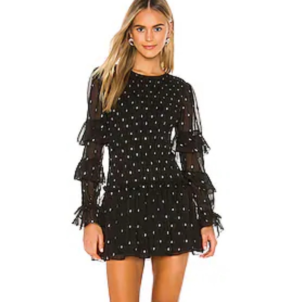 TULAROSA Minnie Smocked Dress in Black size XS Excellent Pre-Owned Condition